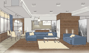 Заказать  через Интернет индивидуальный Блиц-проект интерьеров жилого пространства в г. Бангкок  . Гостиная 49 м2. Вид 2